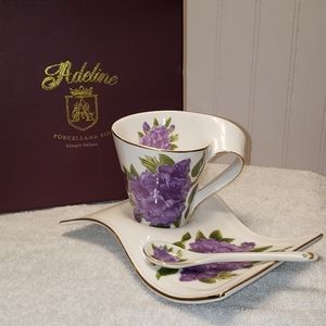 Adeline Porcelain tea cup, plate, spoon set